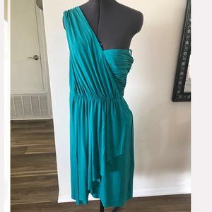 Max & Cleo green one shoulder draping asymmetrical